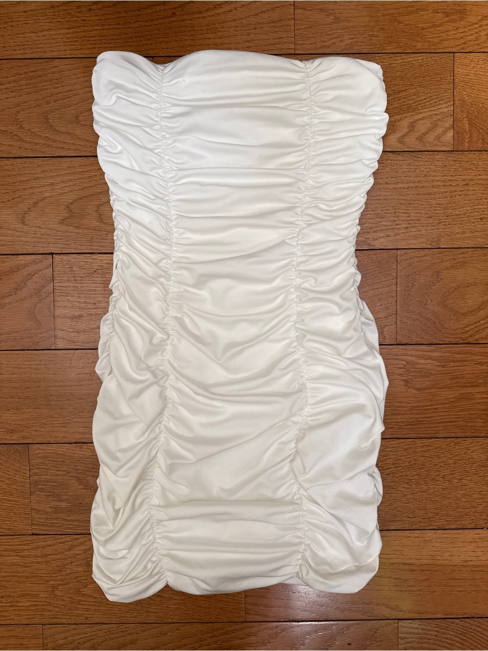 White Strapless Ruched Bodycon Dress